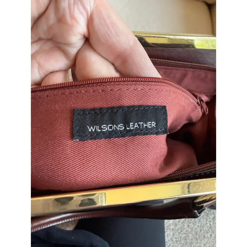 Wilsons Satchel Handbag Women's Cream/Brown/Black Leather MultiColor Colorblock